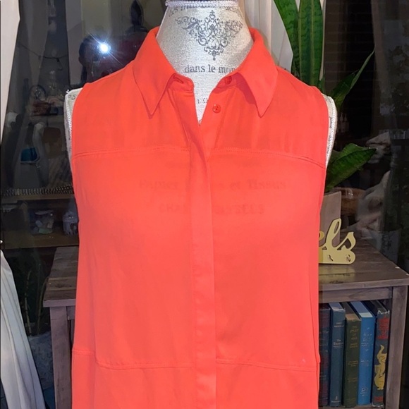 Mossimo Sleeveless long buttonup collared orange L - Picture 2 of 5